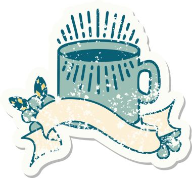 Bir insan tarafından çizilmiş kahve fincanı olan eski bir etiket.