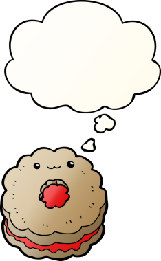 Düşünce baloncuklu çizgi film bisküvisi, bir insan tarafından çizilmiş düzgün bir gradyan stil.