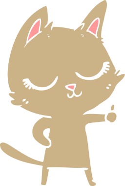 Bir insan tarafından çizilmiş düz renkli çizgi film kedisi