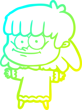 Bir insan tarafından çizilmiş gülümseyen bir çizgi film kızı çizimi.