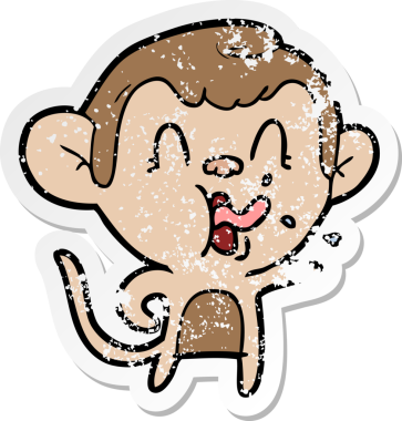 Bir insan tarafından çizilmiş çılgın bir çizgi maymunun sıkıntılı çıkartması.