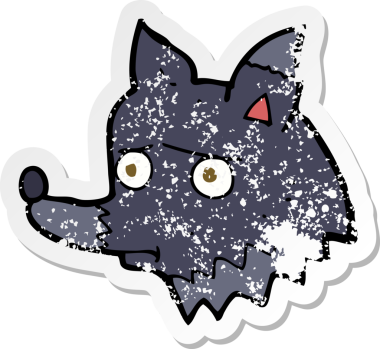 Bir insan tarafından çizilmiş mutsuz bir köpeğin gerilmiş çıkartması.