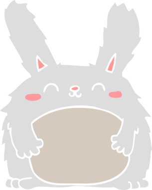 Bir insan tarafından çizilmiş düz renkli çizgi film kürklü tavşan.