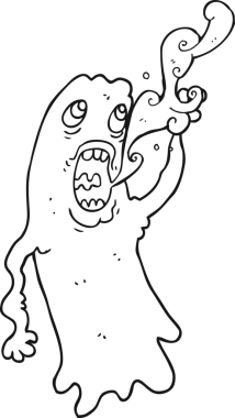 Bir insan tarafından çizilmiş siyah beyaz çizgi film hayaleti.