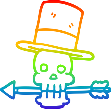 gökkuşağı gradyan çizgi çizimi bir insan tarafından çizilmiş kafatası ve ok