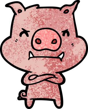 Bir insan tarafından çizilmiş kızgın çizgi film domuzu.