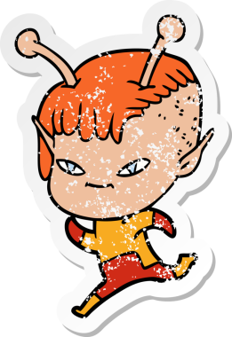 Bir insan tarafından çizilmiş sevimli uzaylı bir kızın sıkıntılı çıkartması.