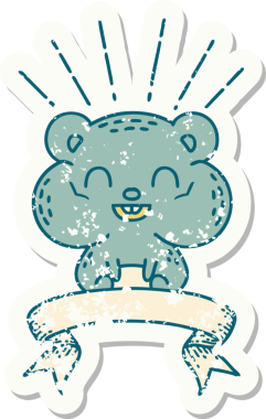 Dövme stili eski bir çıkartma. Bir insan tarafından çizilmiş mutlu hamster.