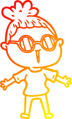 Bir insan tarafından çizilmiş gözlüklü bir karikatür kadın çizimi.