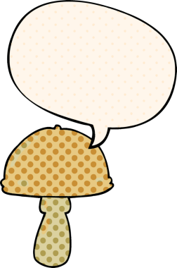 Bir insan tarafından çizilmiş çizgi roman tarzında konuşma baloncuğu olan mantar mantarı.