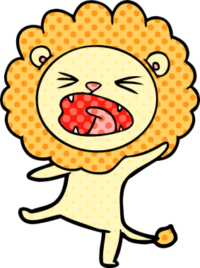 Bir insan tarafından çizilmiş çizgi film aslanı.