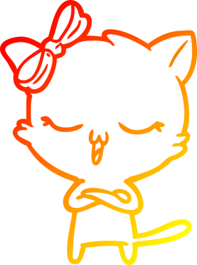 Bir insan tarafından kafasında yay olan çizgi film kedisinin sıcak çizgi çizimi