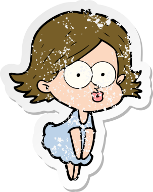 Bir insan tarafından çizilmiş karikatür kızının sıkıntılı çıkartması.