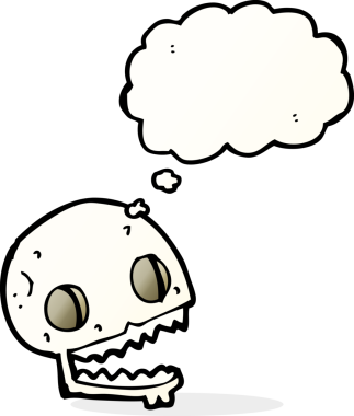 Bir insan tarafından çizilmiş düşünce baloncuklu garip kafatası.