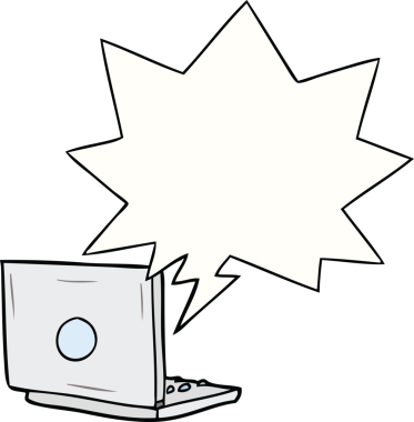 Bir insan tarafından çizilmiş konuşma balonlu dizüstü bilgisayar.