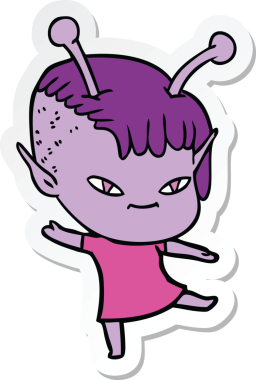 Bir insan tarafından çizilmiş şirin bir uzaylı kızın çıkartması.