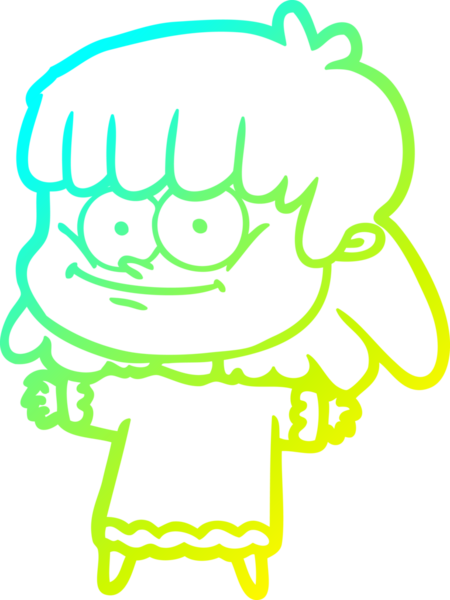 Bir insan tarafından çizilmiş gülümseyen bir çizgi film kızı çizimi.