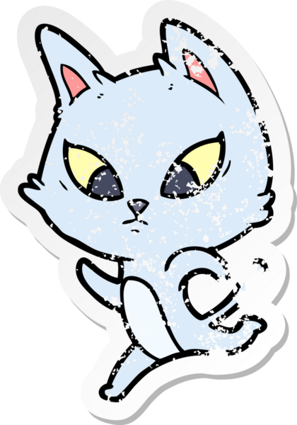 Bir insan tarafından çizilmiş kafası karışmış bir çizgi film kedisinin sıkıntılı çıkartması.