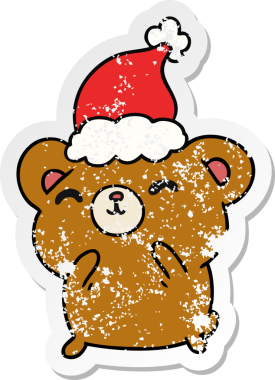 Bir insan tarafından çizilmiş kawaii ayısının sıkıntılı yılbaşı çıkartması.