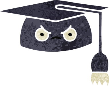 Bir insanın çizdiği mezuniyet şapkasının retro çizim tarzı karikatürü.