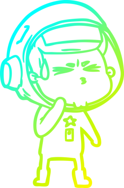 Bir insan tarafından çizilen soğuk gradyan çizgi çizimi stresli astronot