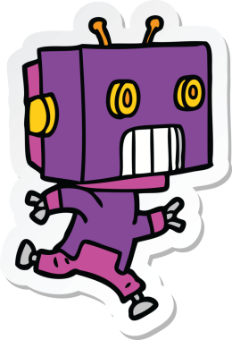 Bir insan tarafından çizilmiş robot karikatür çıkartması.