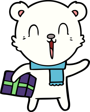 Kutup ayısı Noel hediyesi olarak bir insan tarafından çizilmiş karikatür.