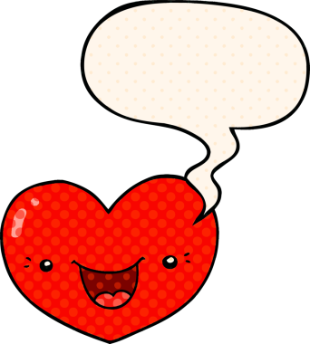 Çizgi roman tarzında bir insan tarafından çizilmiş konuşma balonlu kalp karakteri.