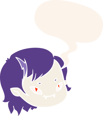 Bir insan tarafından çizilmiş eski tarz konuşma baloncuğu olan vampir kız yüzü.