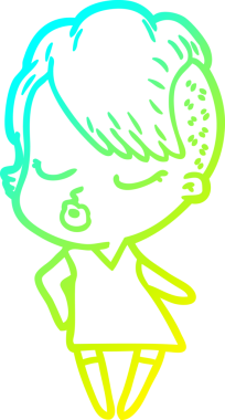 Bir insan tarafından çizilmiş soğuk gradyan çizgi film karakteri güzel hippi kız.