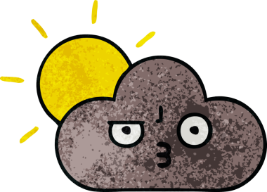 Bir fırtına bulutunun retro grunge dokusu ve bir insan tarafından çizilmiş güneş.