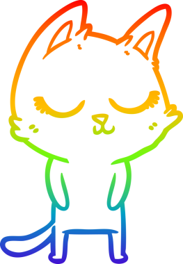 Gökkuşağı gradyan çizgisi bir insan tarafından çizilmiş sakin bir çizgi kedi çizimi