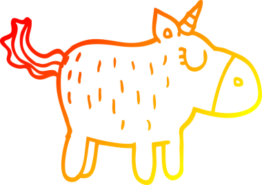 Bir insan tarafından çizilmiş şirin bir tek boynuzlu atın sıcak çizgi çizimi