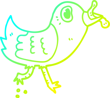 Bir insan tarafından çizilmiş solucanlı çizgi film kuşunun soğuk gradyan çizimi