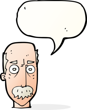 Bir insan tarafından çizilmiş konuşma balonlu bıyıklı bir çizgi film adamı.