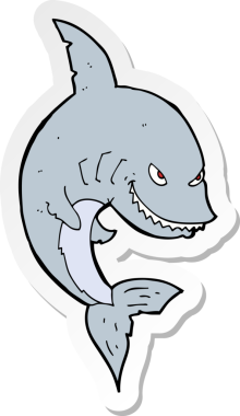 Bir insan tarafından çizilmiş komik bir köpekbalığı etiketi.