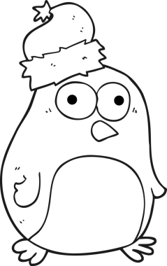 Bir insan tarafından çizilmiş siyah beyaz penguen çizimi.