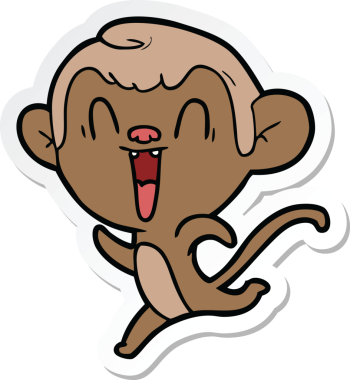 Bir insan tarafından çizilmiş gülen maymun çıkartması.