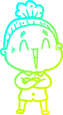 Bir insan tarafından çizilmiş, mutlu, yaşlı bir kadının çizdiği soğuk çizgi.