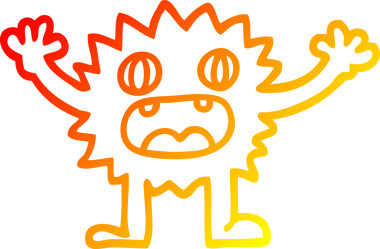 Bir insan tarafından çizilmiş komik, tüylü bir canavarın sıcak çizgi çizimi