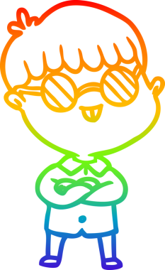 Bir insan tarafından çizilmiş gözlük takan çizgi film çocuğu çizimi.