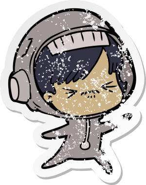 Bir insan tarafından çizilmiş kızgın bir uzay kızının sıkıntılı çıkartması.