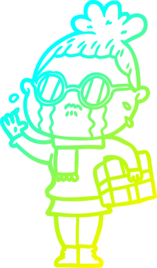 Bir insan tarafından çizilmiş gözlüklü, ağlayan bir karikatür çizimi.