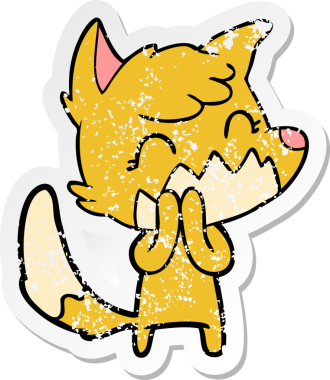 Bir insan tarafından çizilmiş mutlu bir tilkinin sıkıntılı çıkartması.