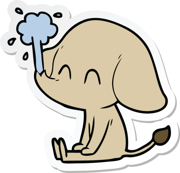 Bir insan tarafından çizilmiş su püskürten şirin bir filin çıkartması.