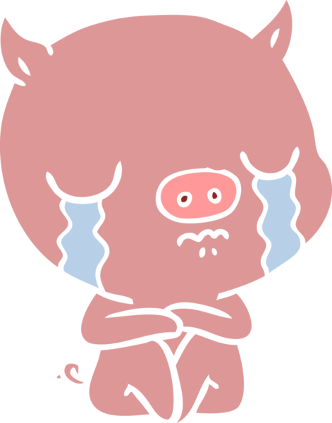 Düz renkli çizgi film. Bir insan tarafından çizilmiş domuz ağlaması.