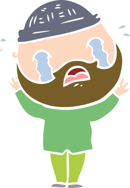 Düz renkli çizgi film sakallı adam bir insan tarafından çizilmiş ağlıyor.