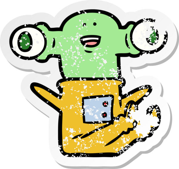 Bir insan tarafından çizilmiş dost canlısı çizgi film uzaylısının sıkıntılı çıkartması