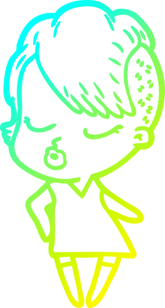 Bir insan tarafından çizilmiş soğuk gradyan çizgi film karakteri güzel hippi kız.