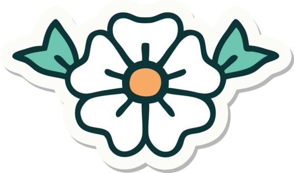 Bir insan tarafından çizilmiş geleneksel bir çiçek stiliyle dövme çıkartması.